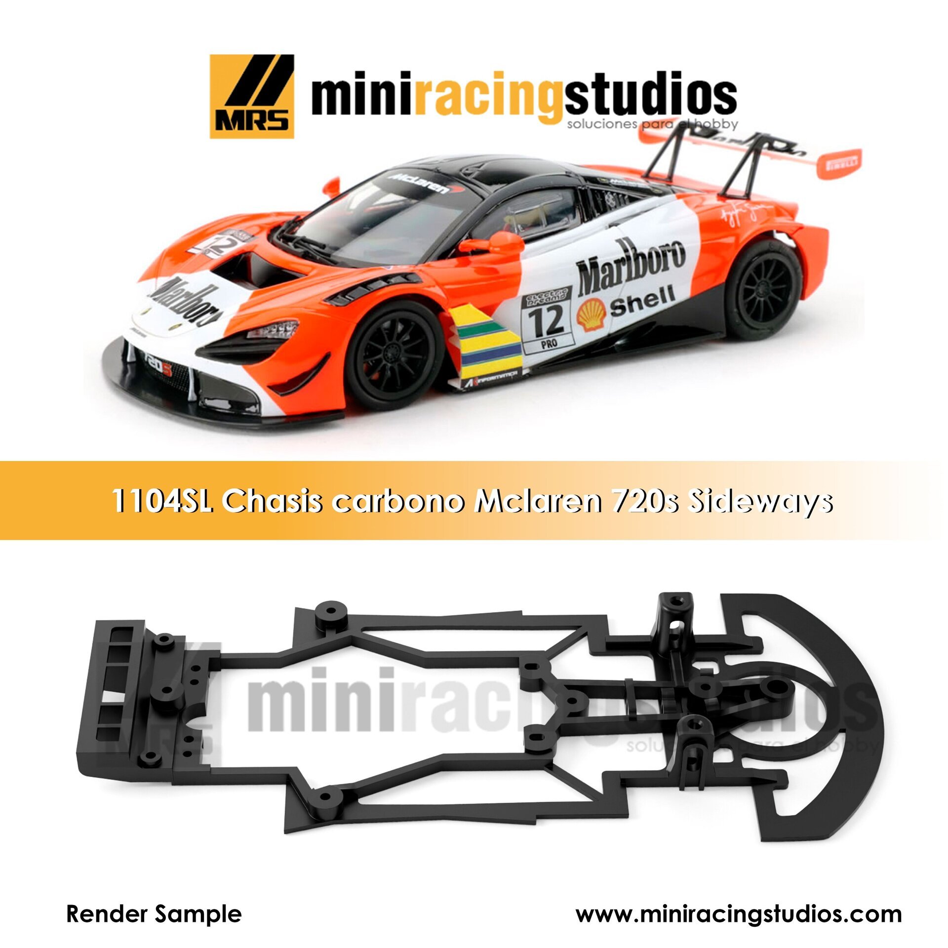 Chasis 3D para el Mclaren 720s de Sideways para soporte Slot.it / Sideways - 1