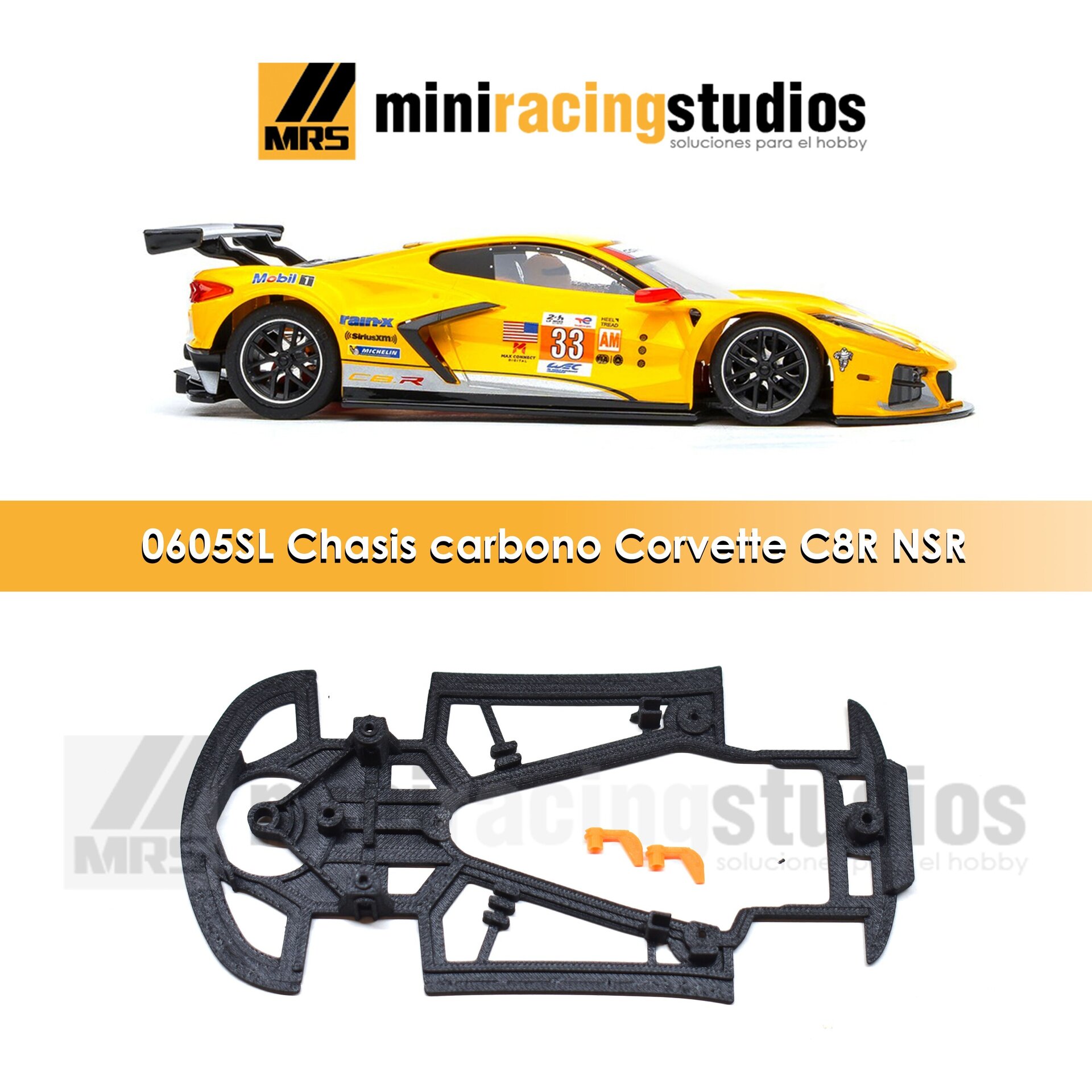 Chasis 3D Chevrolet Corvette C8R NSR – Carbono, Compatible con Soporte NSR - 1