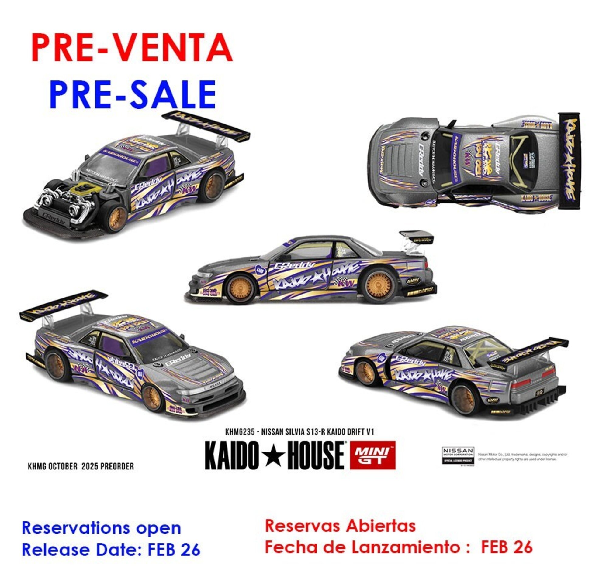 (PRE VENTA) 1:64 Nissan Silvia S13-R Kaido Drift V1 – Kaido House × Mini GT - 1