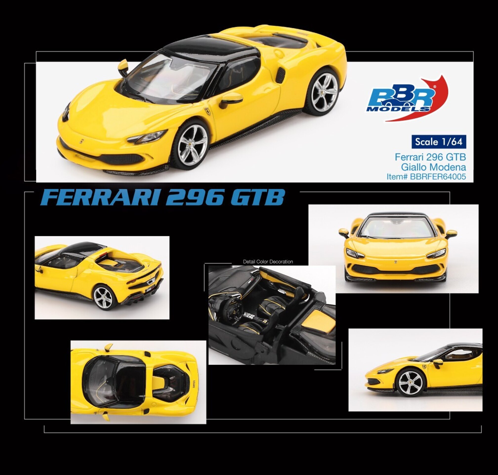(PRE VENTA) 1:64 Ferrari 296 GTB Giallo Modena 2024 BBR Models - 3