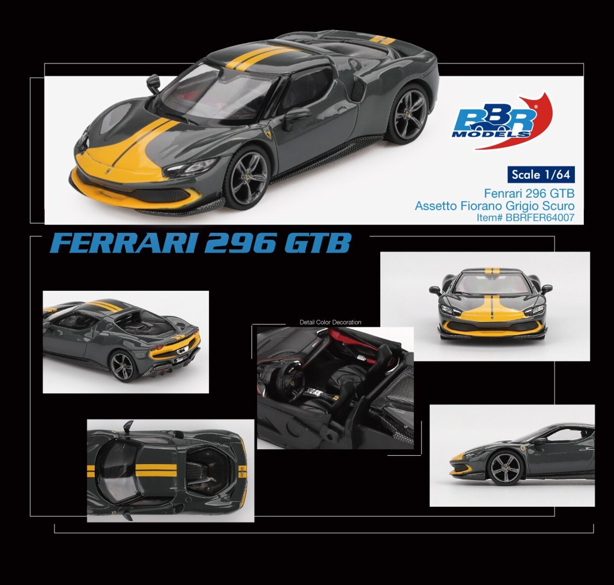 (PRE VENTA) 1:64 FERRARI 296 GTB ASSETTO FIORANO GRIGIO SCURO 2024 – BBR Models - 5