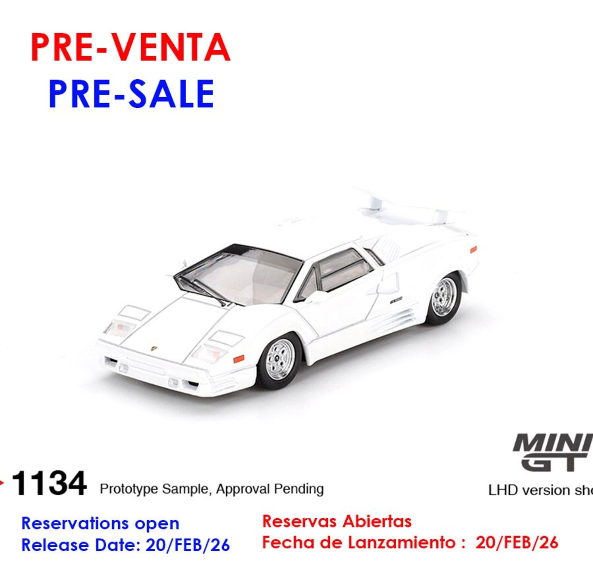 (PRE VENTA) Mini GT 1:64 LAMBORGHINI COUNTACH 25THANNIVERSARY WHITE 1989  - 1