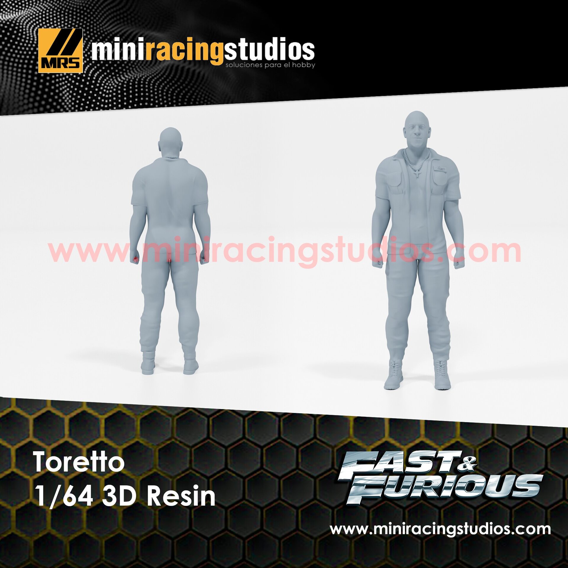 Figura Toretto Fast and Furious 1:64 sin pintar en Resina – MiniRacing64 - 1