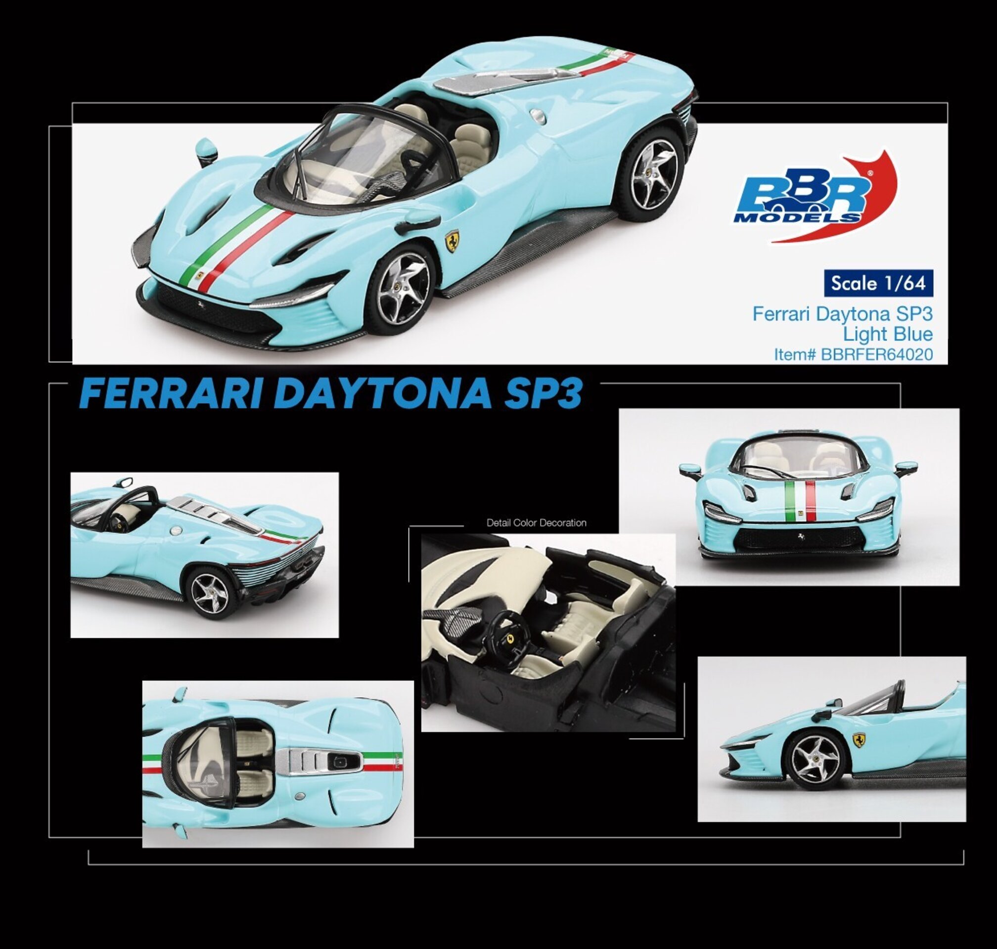 (PRE VENTA) 1:64 Ferrari Daytona SP3 Light Blue 2024 – BBR Models - 5