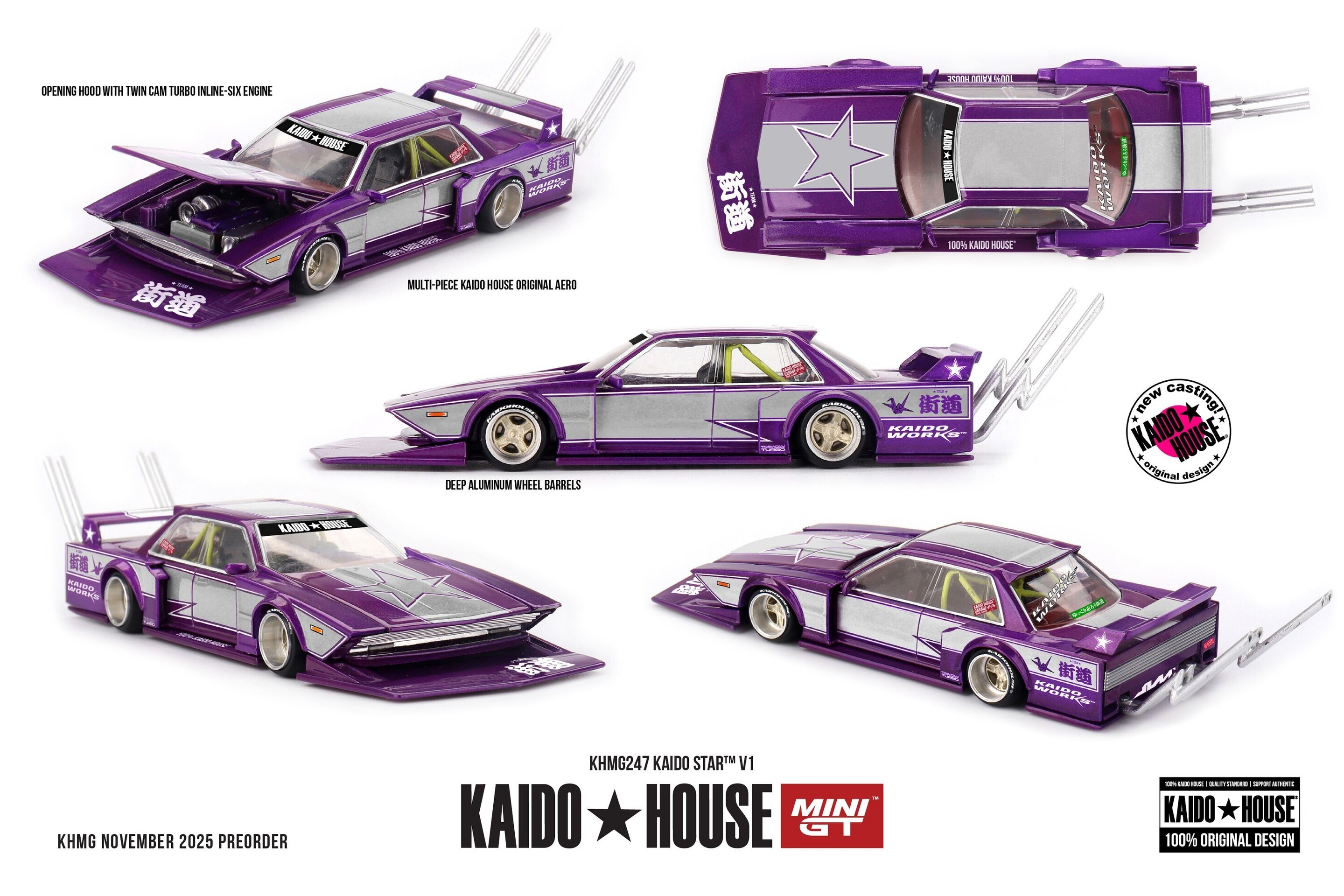 (PRE VENTA) 1:64 KAIDO STAR V1 1985 – Kaido House × Mini GT - 1