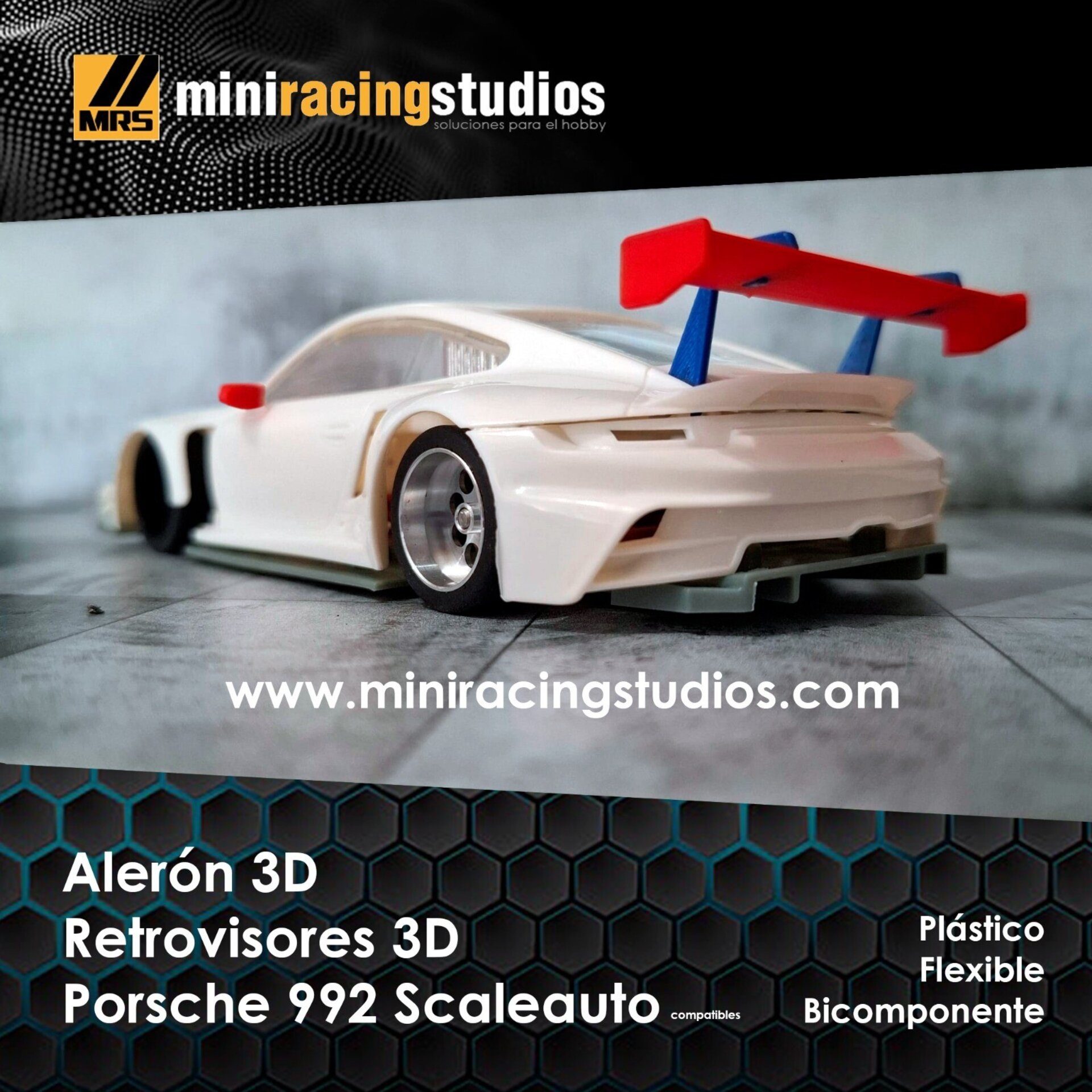 Alerón 3D para el Porsche 992 de Scaleauto – MiniRacingStudios Flex/Rígido/Bicom - 2