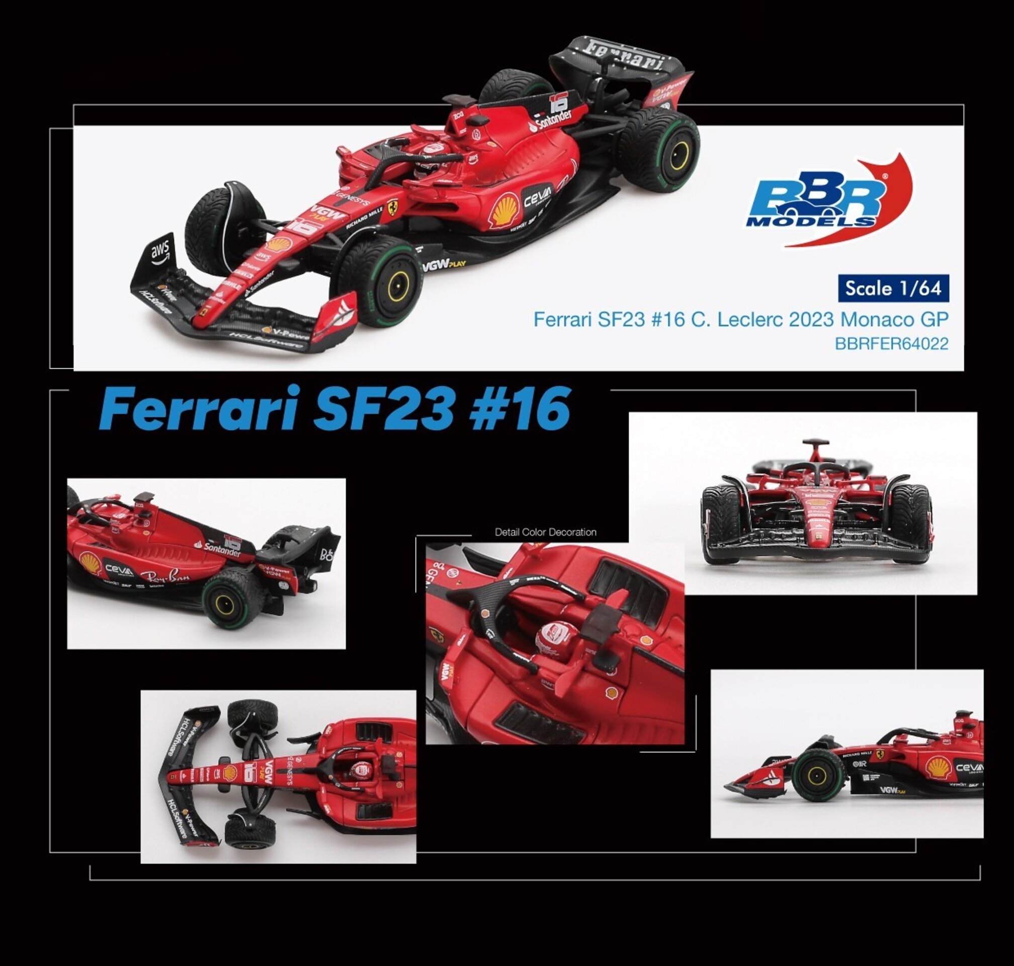 (PRE VENTA) Ferrari SF-23 #16 Leclerc Mónaco GP 2023 – BBR  1:64 - 5