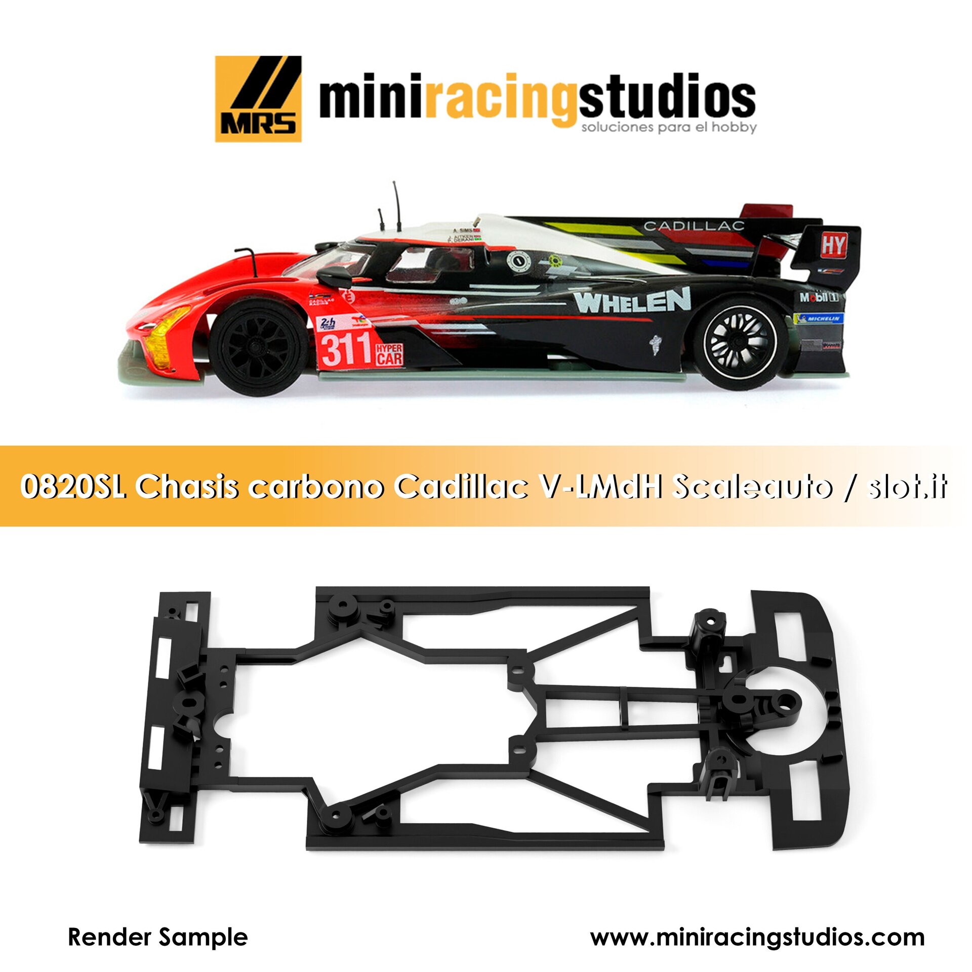 Chasis 3D  EVO2 Cadillac V - LMdH SCALEAUTO  Carbono compatible con Slot.it - 1