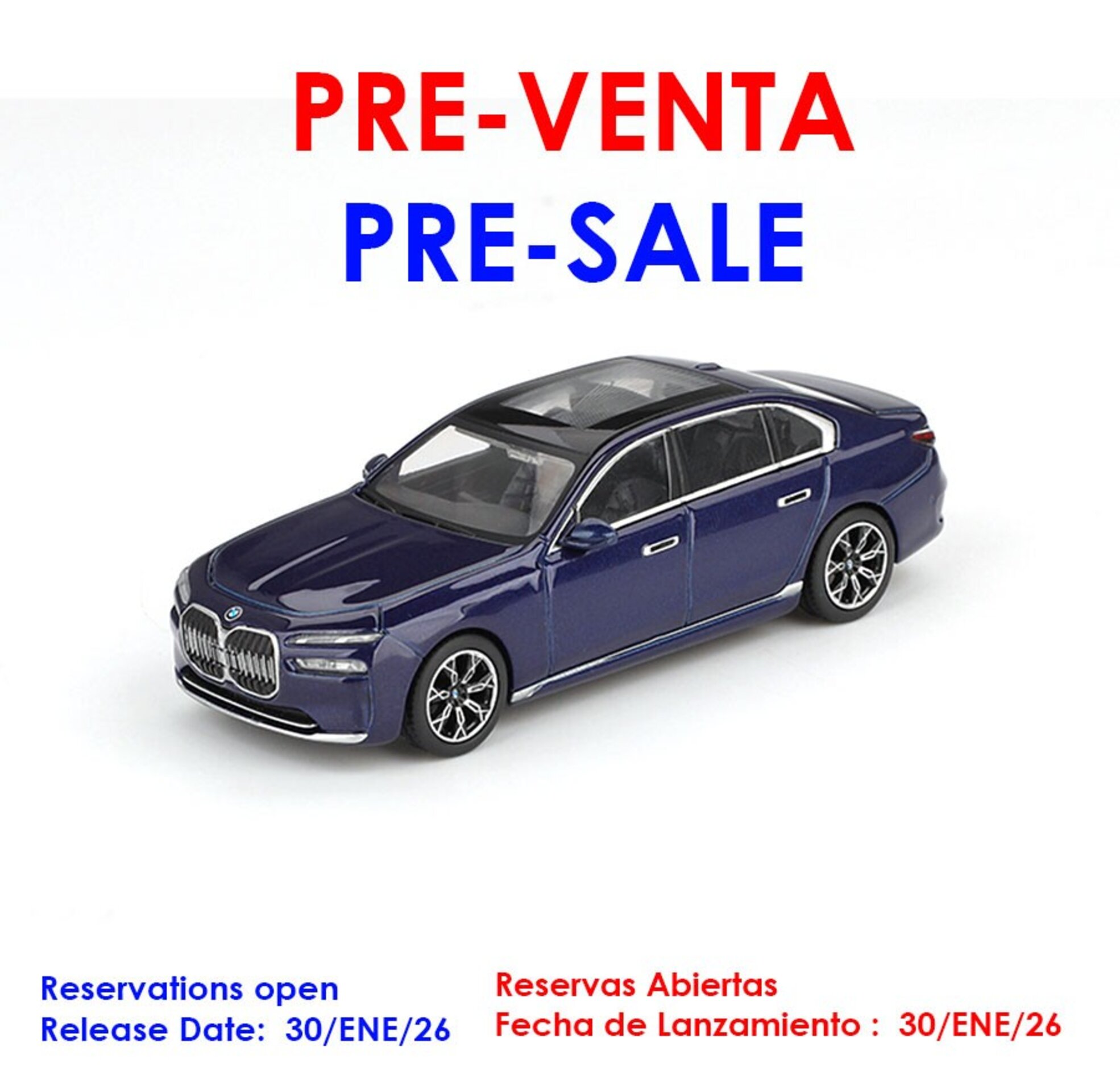 (PRE VENTA) BMW i7 xDrive60 Tanzanite Blue Metallic 2022 – Mini GT 1:64 - 1