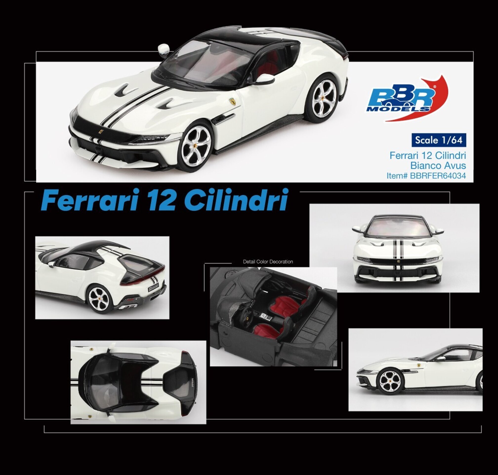 (PRE VENTA) 11:64 FERRARI 12 CILINDRI BIANCO AVUS 2024 BBR MODELS - 5