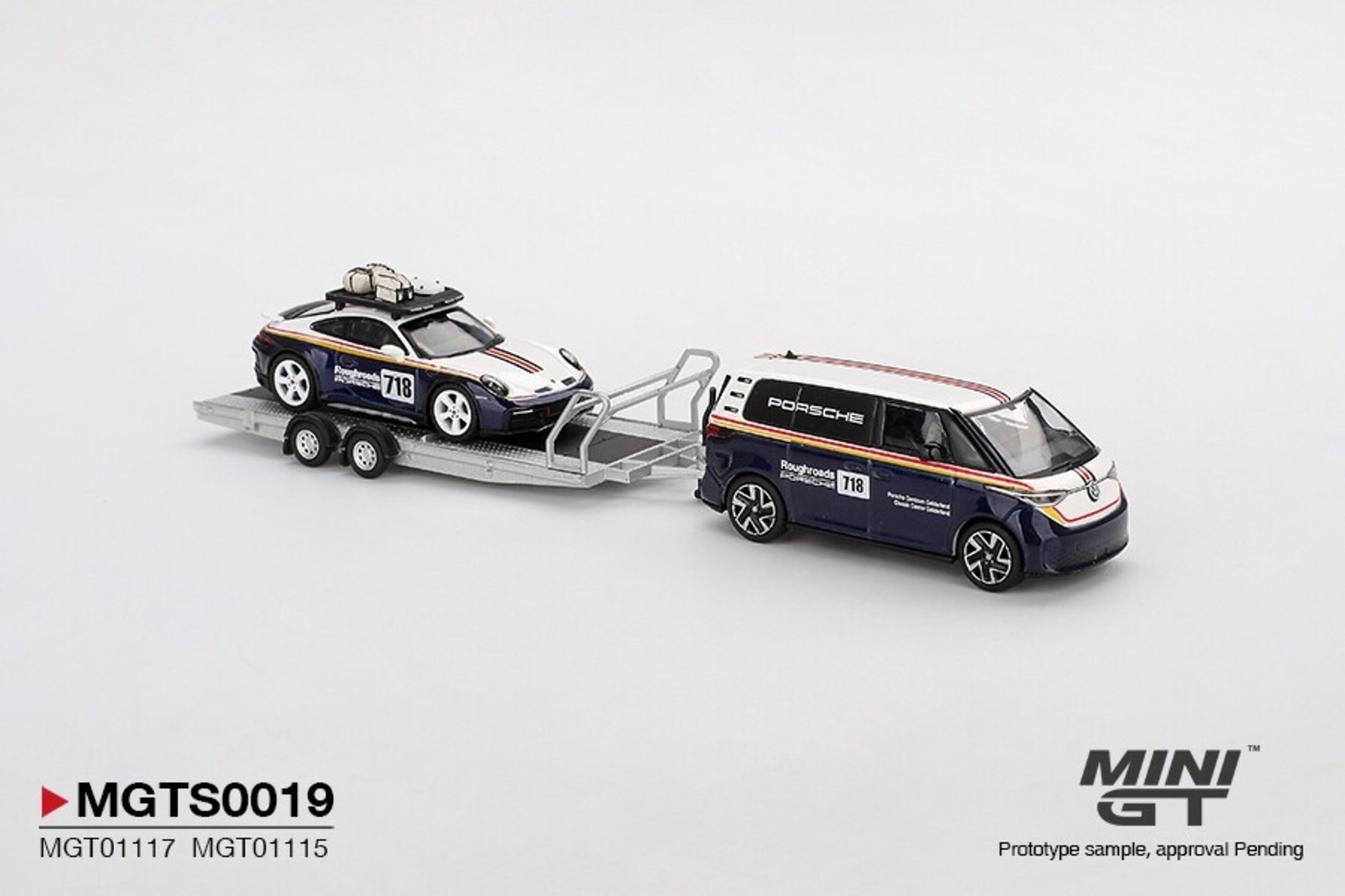 (PRE VENTA) Mini GT 1:64 Set Porsche 911 Dakar #718 + Volkswagen ID.Buzz Roughro - 2