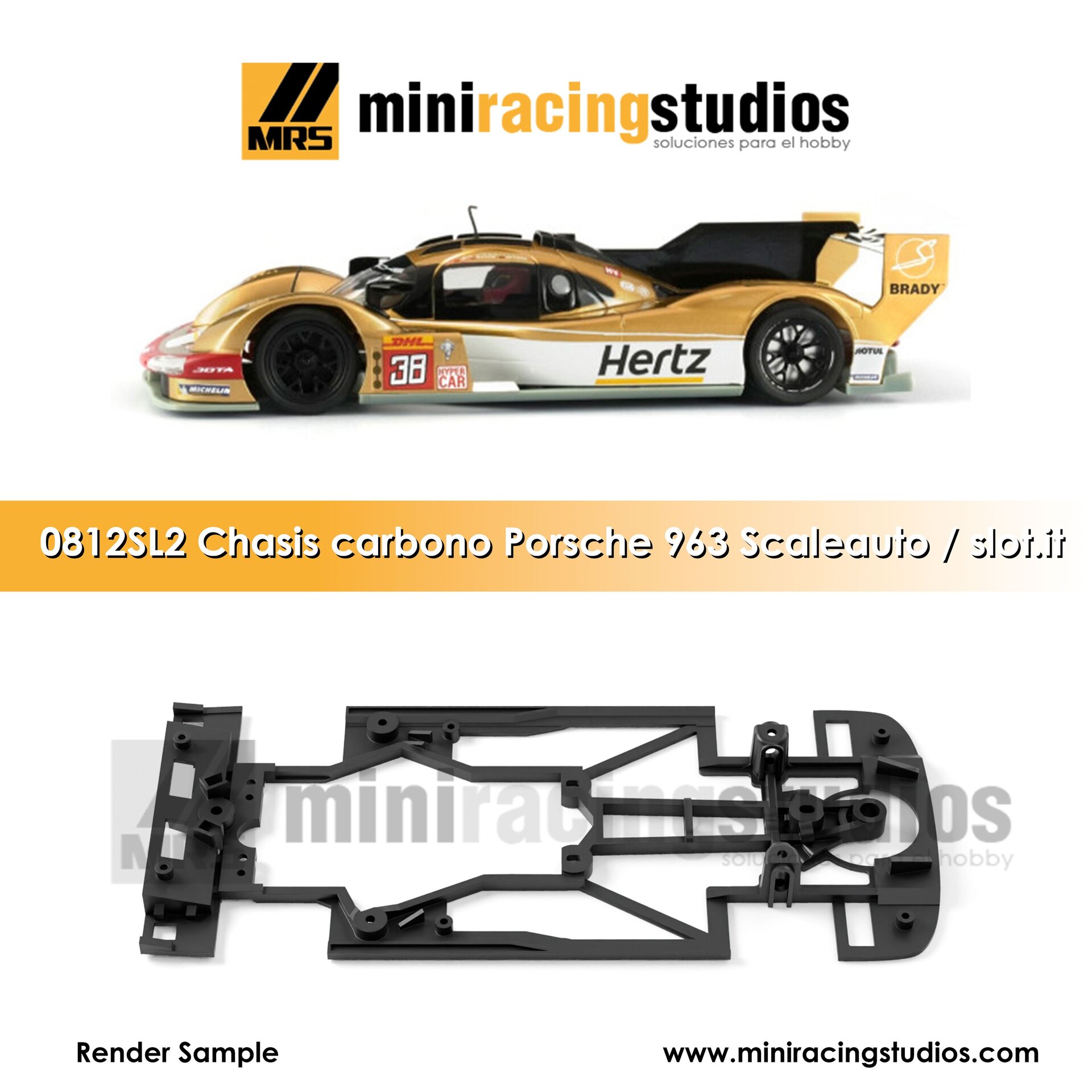 Chasis 3D Porsche 963 de SCALEAUTO Bicomponente compatible con Slot.it / Rt3 - 5