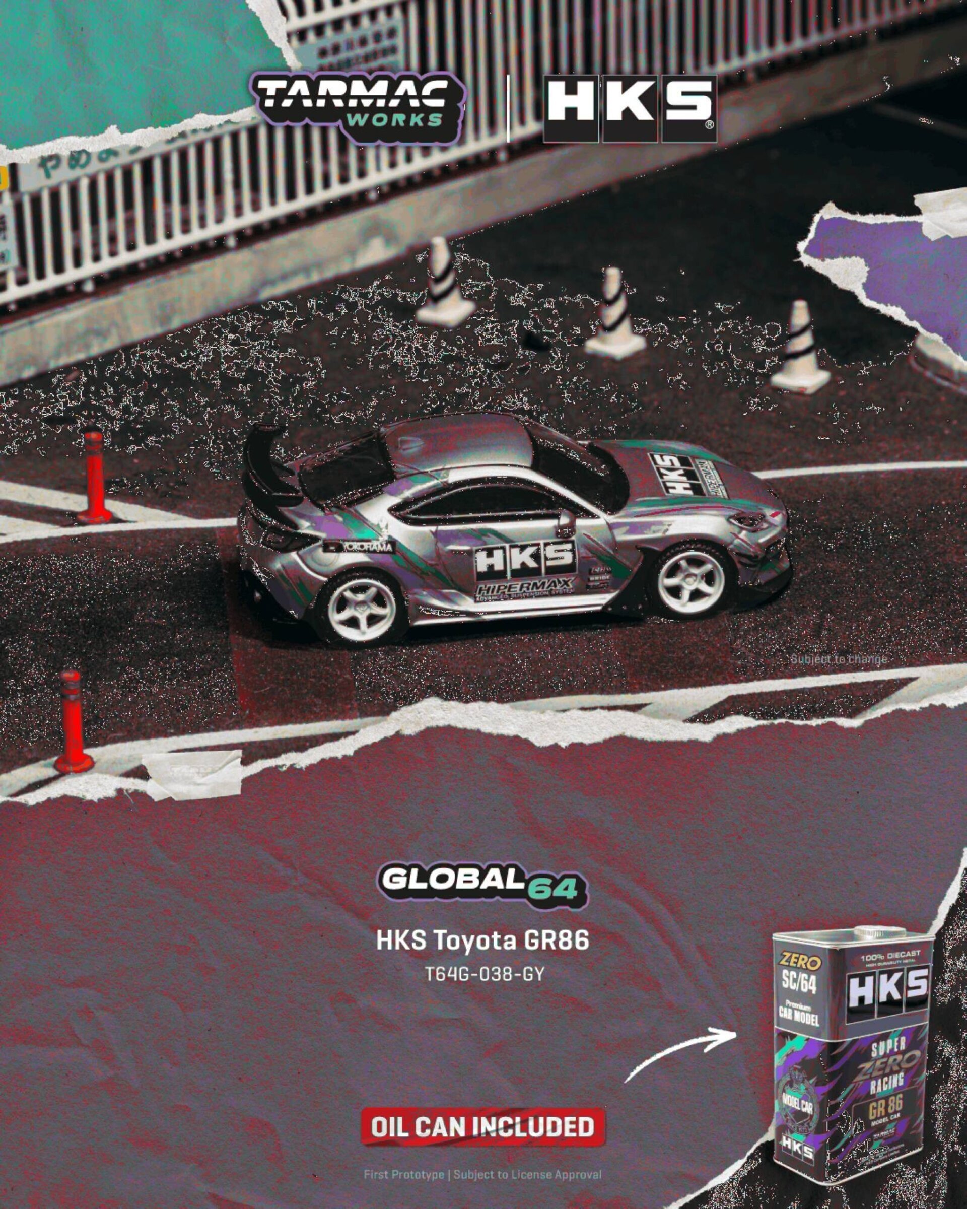 (PRE VENTA) 1:64 TOYOTA GR86 GREY IN A HKS LIMITED TIN CAN 2024 TARMAC WORKS - 3