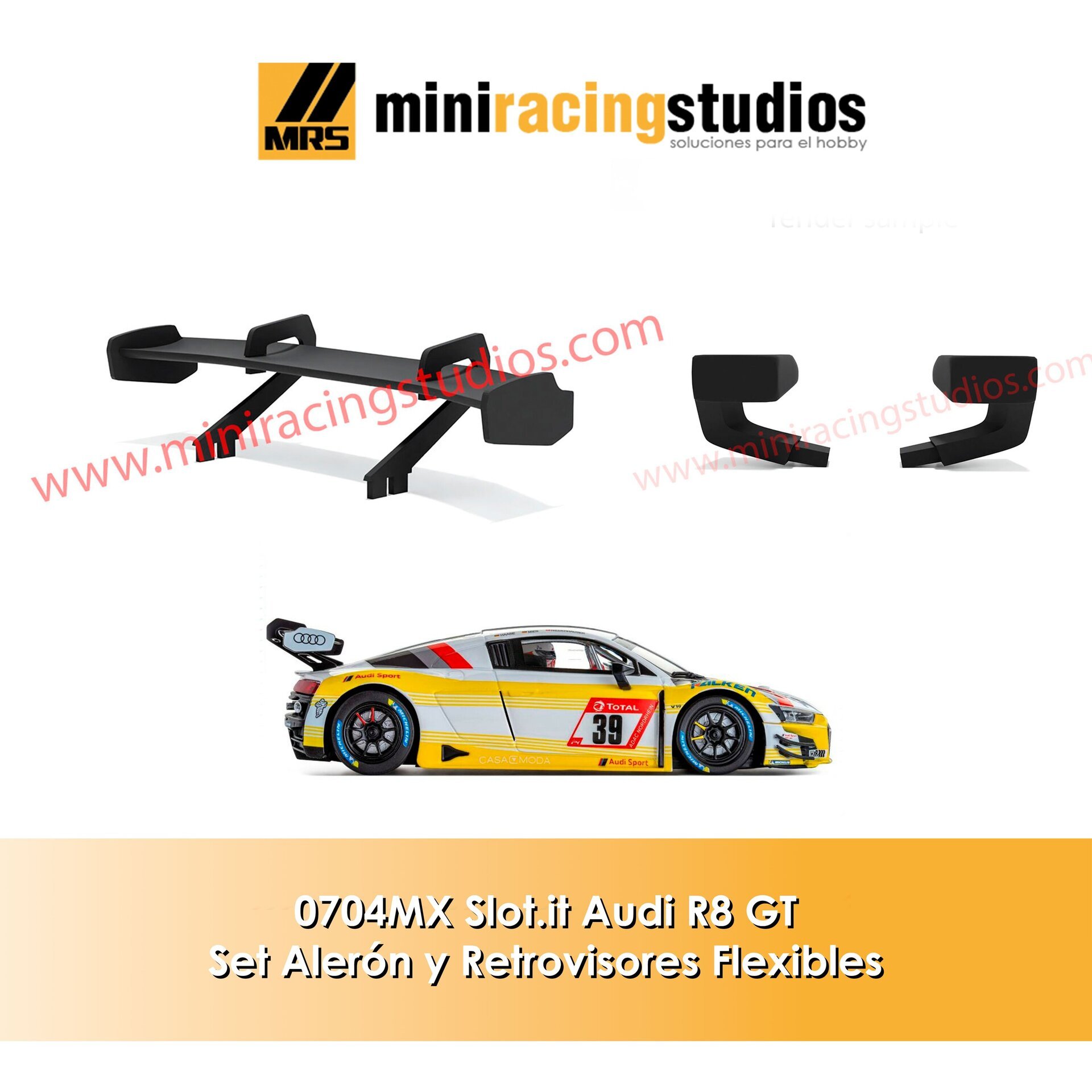 Set Alerón + Retros  para el Audi R8 GT3 de Slot.it (Flex o Bicomponente) - 1