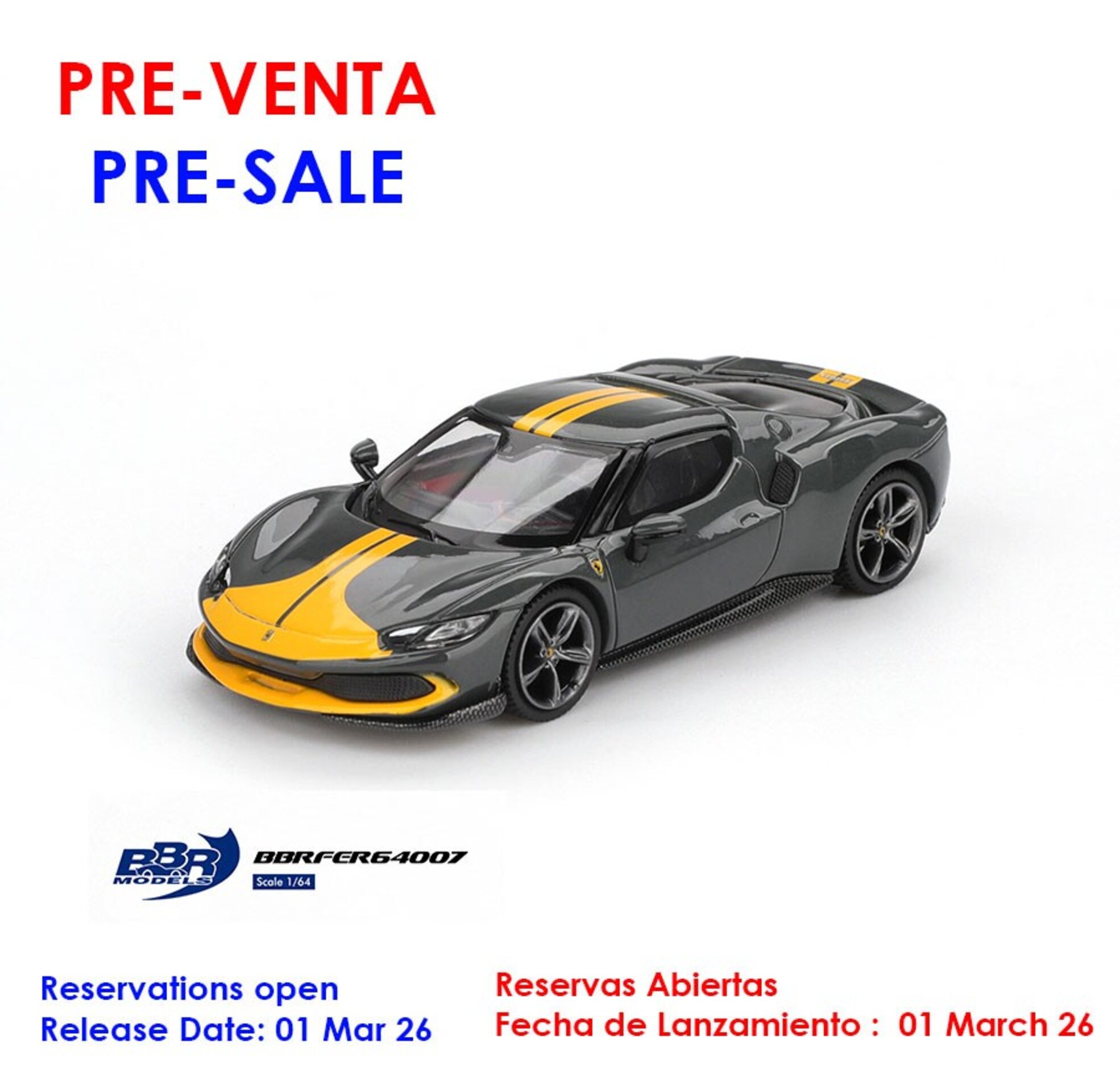(PRE VENTA) 1:64 FERRARI 296 GTB ASSETTO FIORANO GRIGIO SCURO 2024 – BBR Models - 1