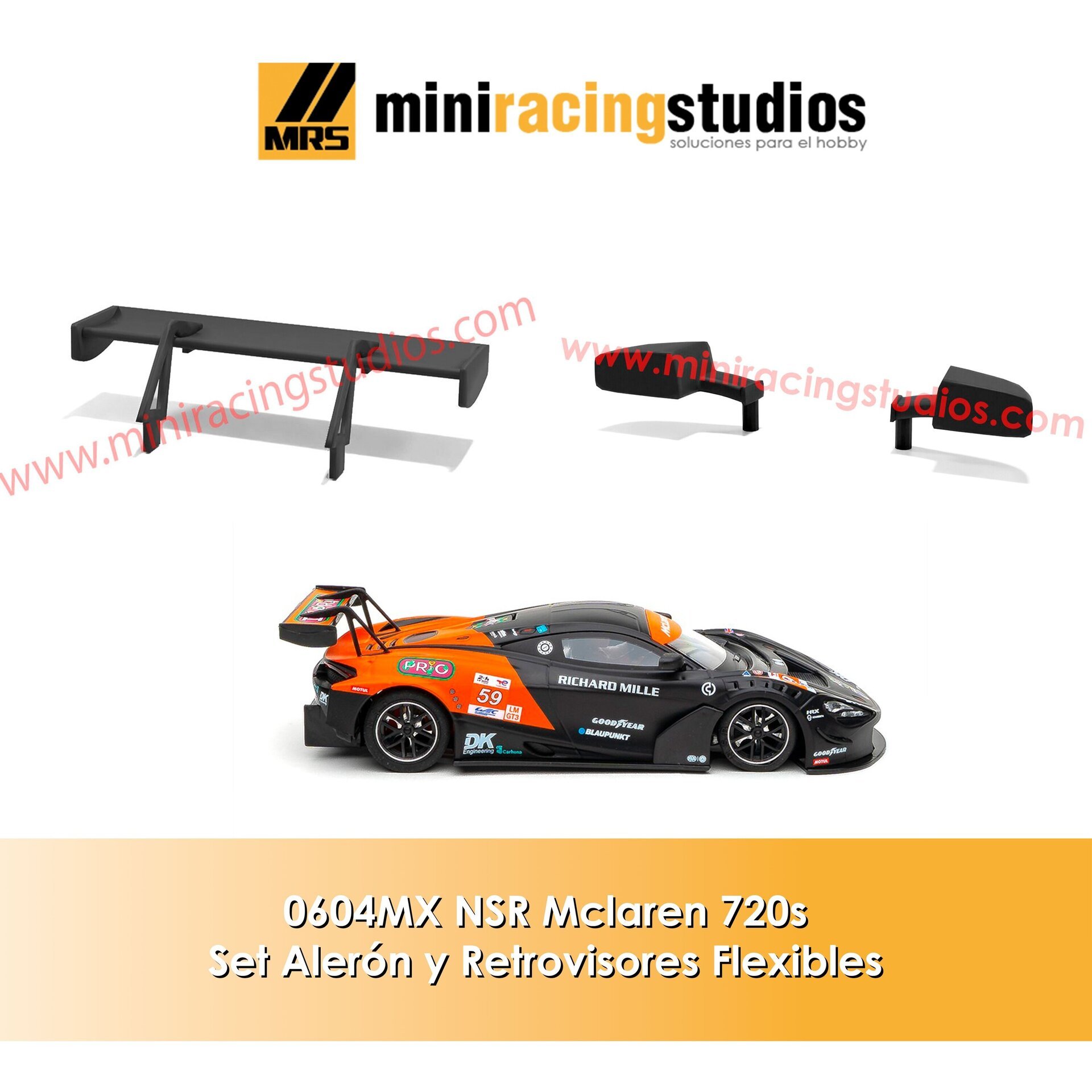 Set Alerón + Retros  para el Mclaren 720s de NSR (Flex o Bicomponente) - 1