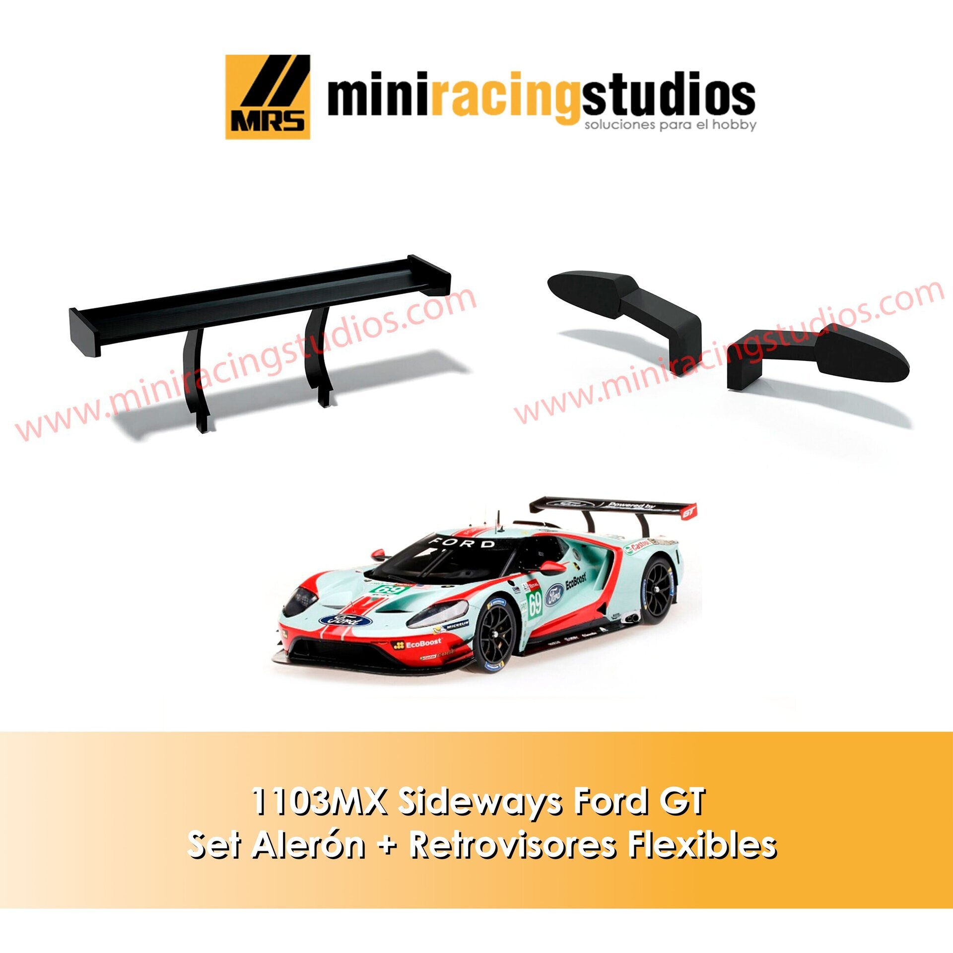 Set Alerón + Retros  para el Ford GT de Sideways (Flex o Bicomponente) - 1