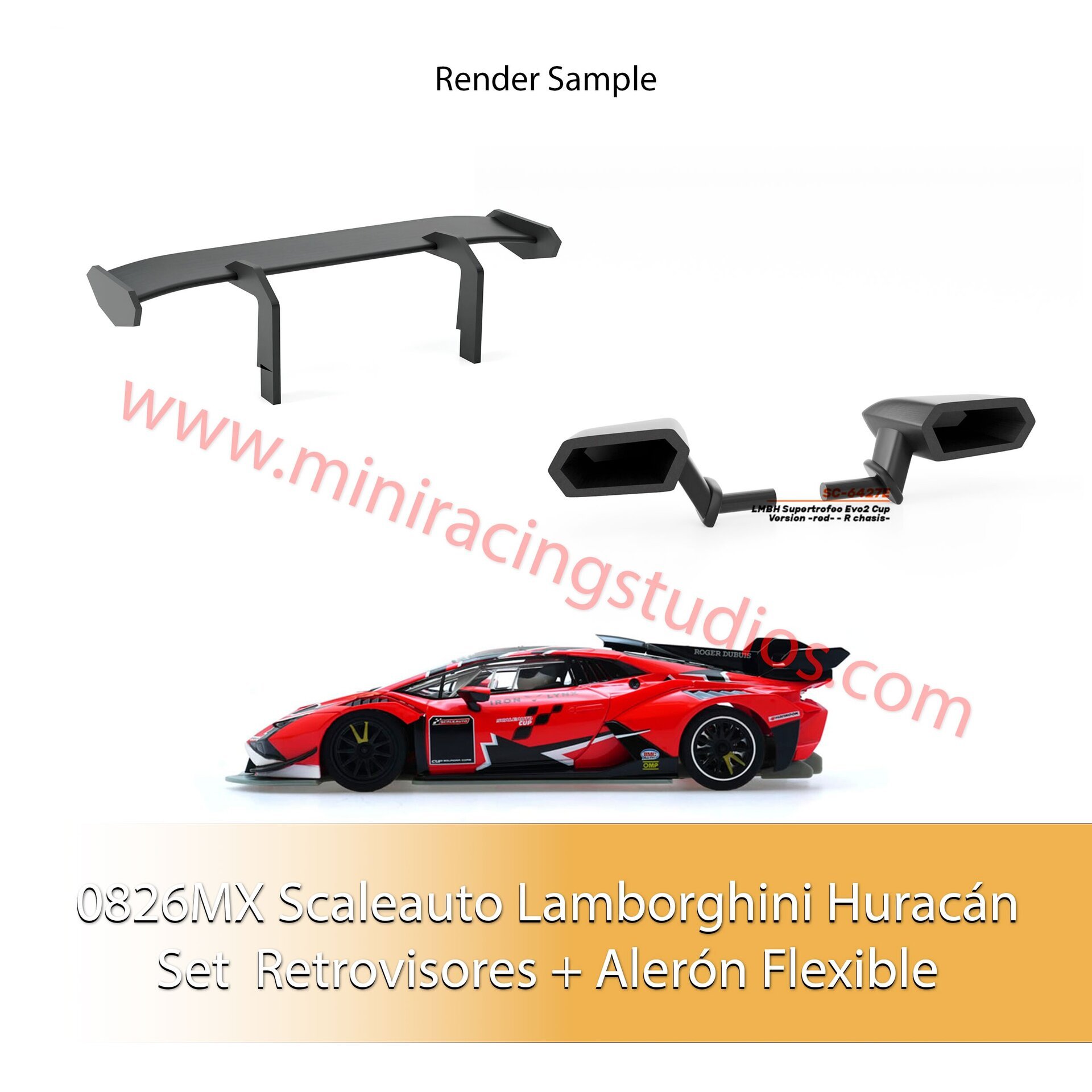 Set Alerón + Retros  para Lamborghini Huracán de Scaleauto (Flex o Bicomponente) - 1