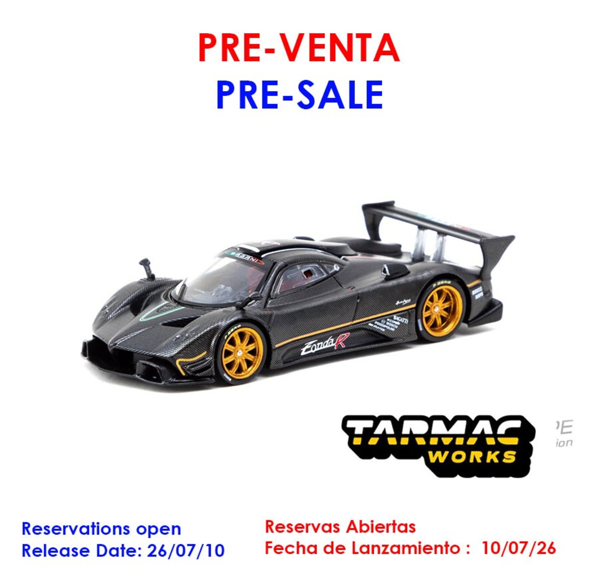 (PRE VENTA) 1:64 PAGANI ZONDA R MATTE EXPOSED CARBON FIBER 2007 TARMAC WORKS - 1