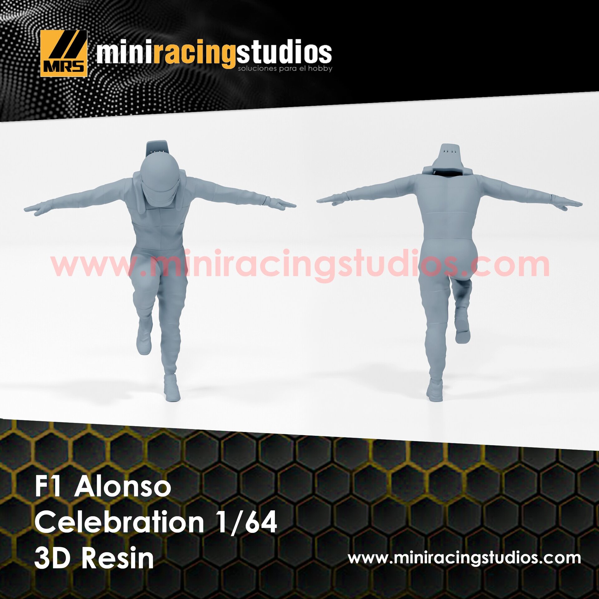 F1 Alonso Celebracíón Figura en  3D  - 1/64 en Resina – MiniRacing64 - 1