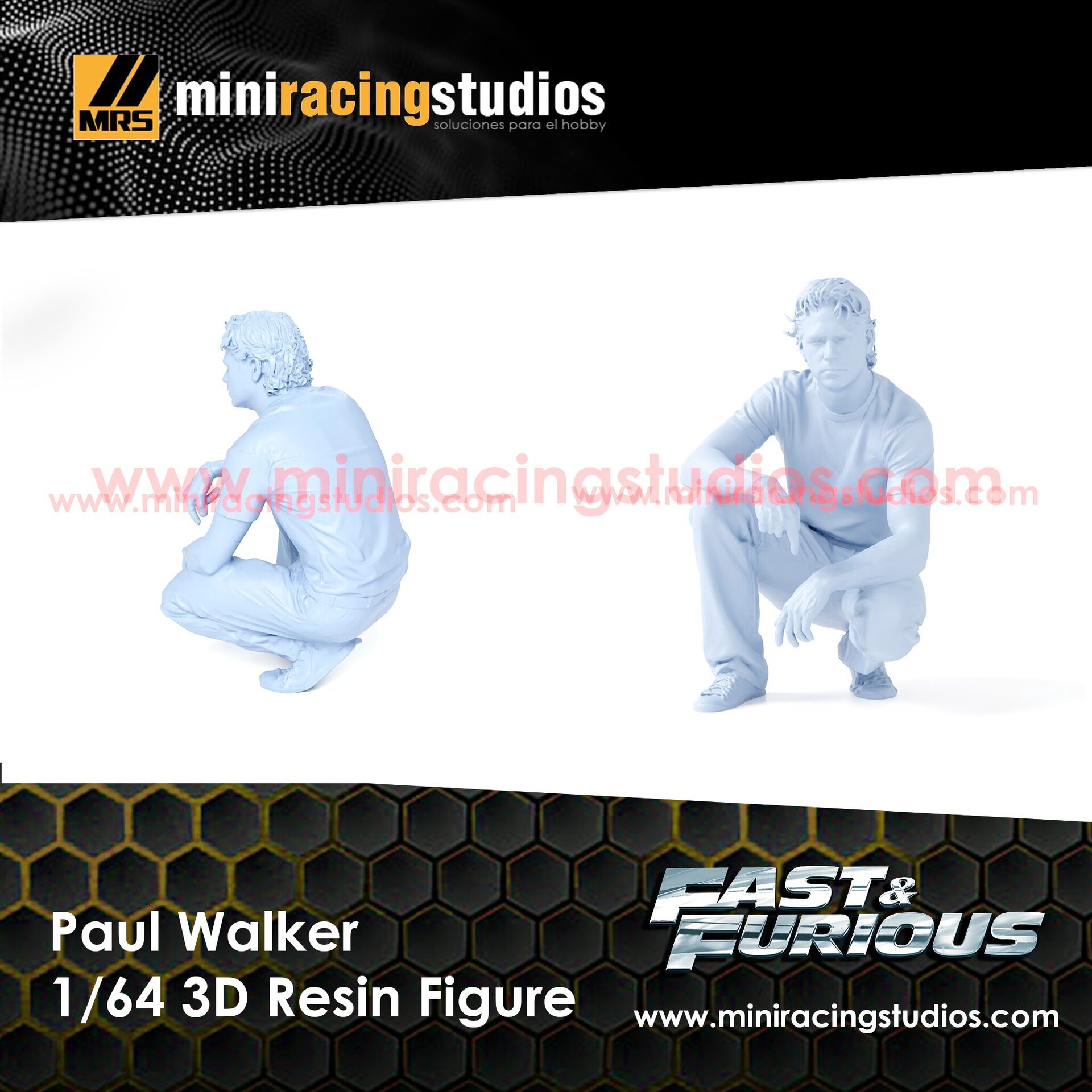 Figura Paul Walker 2 - 1:64 sin pintar en Resina – MiniRacing64 - 1