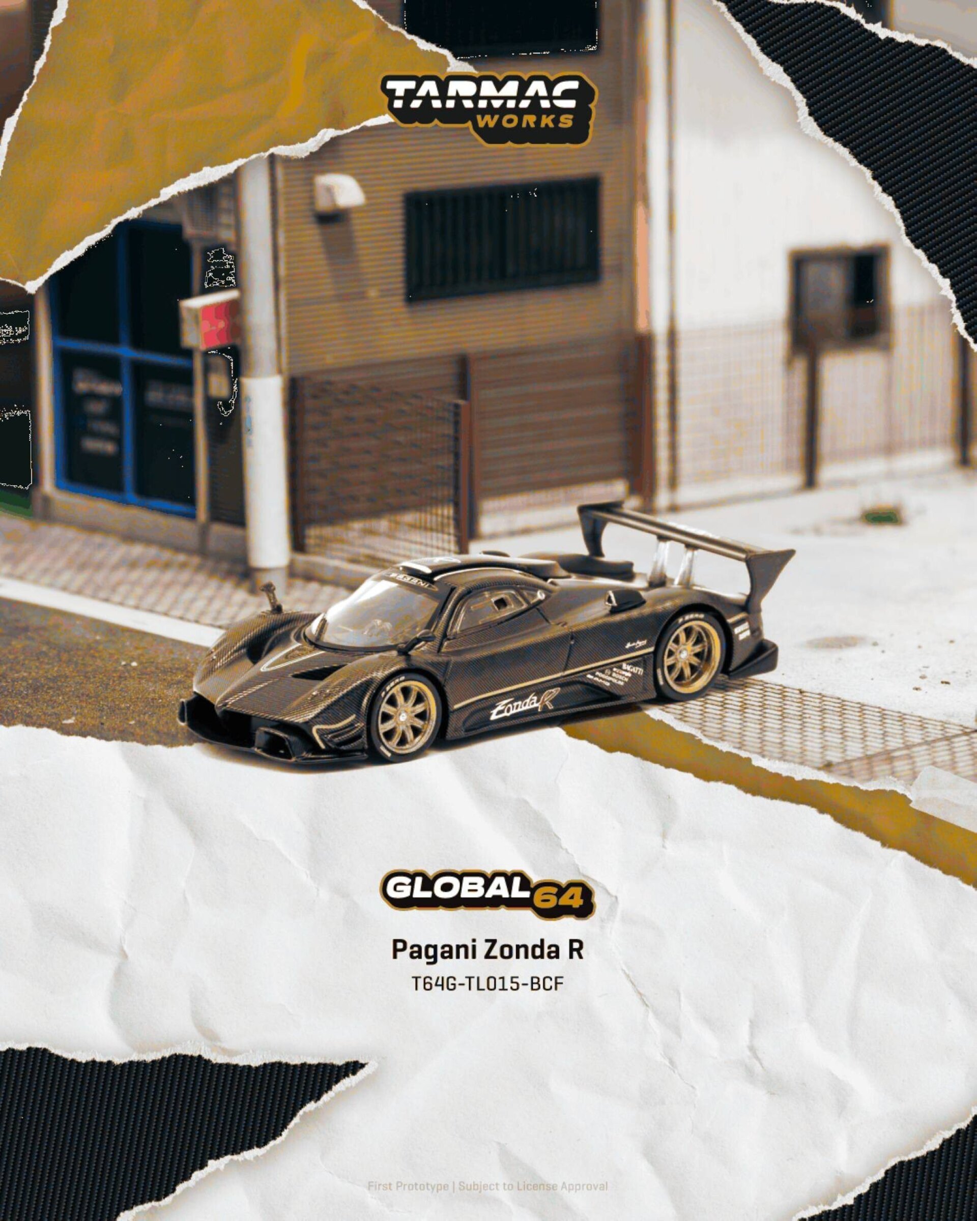(PRE VENTA) 1:64 PAGANI ZONDA R MATTE EXPOSED CARBON FIBER 2007 TARMAC WORKS - 3