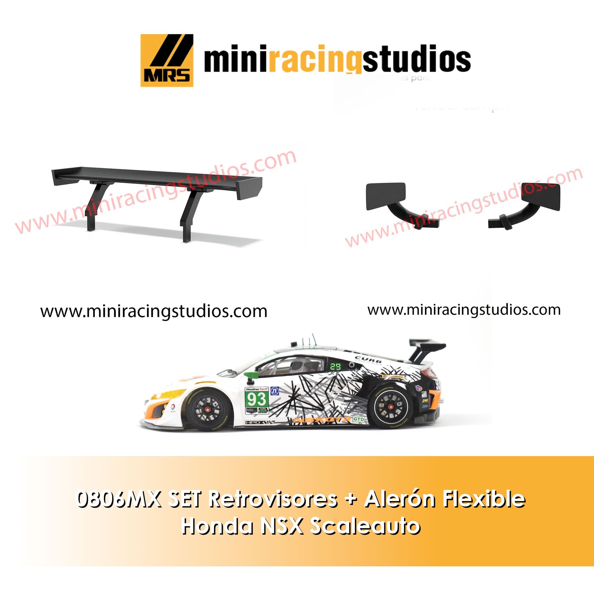 Set Alerón + Retros  para el HONDA NSX de Scaleauto (Flex o Bicomponente) - 1