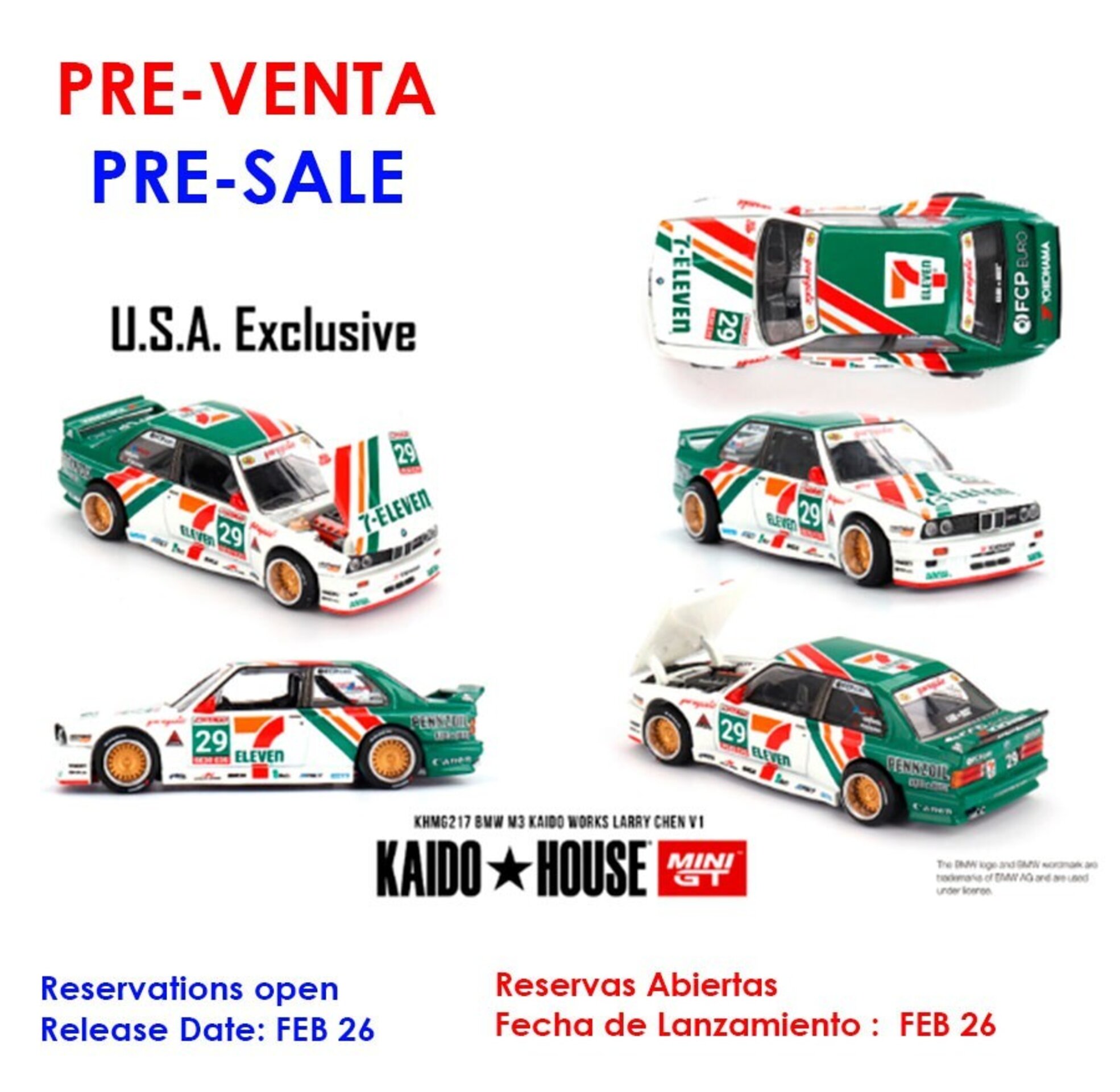 (PRE VENTA) 1:64 BMW M3 KAIDO WORKS  LARRY CHEN V1 "USA Exclusive" Mini GT - 1