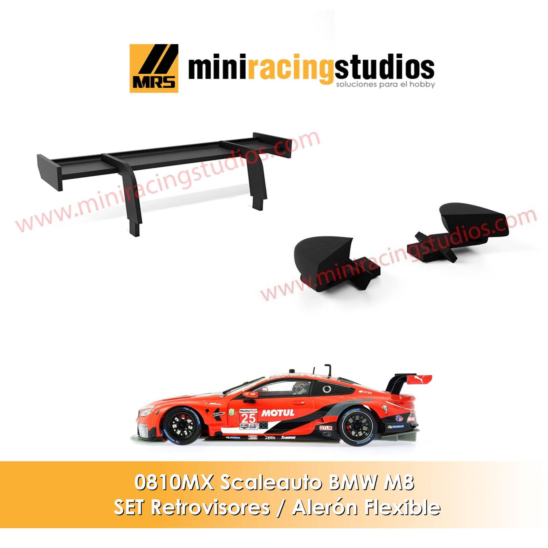 Set Alerón + Retros  para BMW M8 GT de Scaleauto (Flex o Bicomponente) - 1